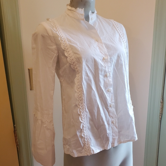 Topshop White Frilled Blouse w Bell Sleeves - Picture 4 of 5